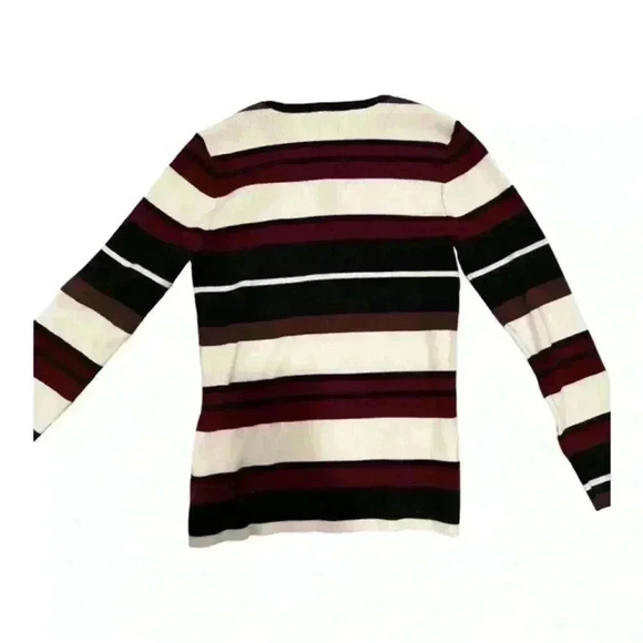 New Velvet Heart Womens Sizes XS / S White Burgundy Black Stripe Rib Knit Henley - Picture 2 of 3